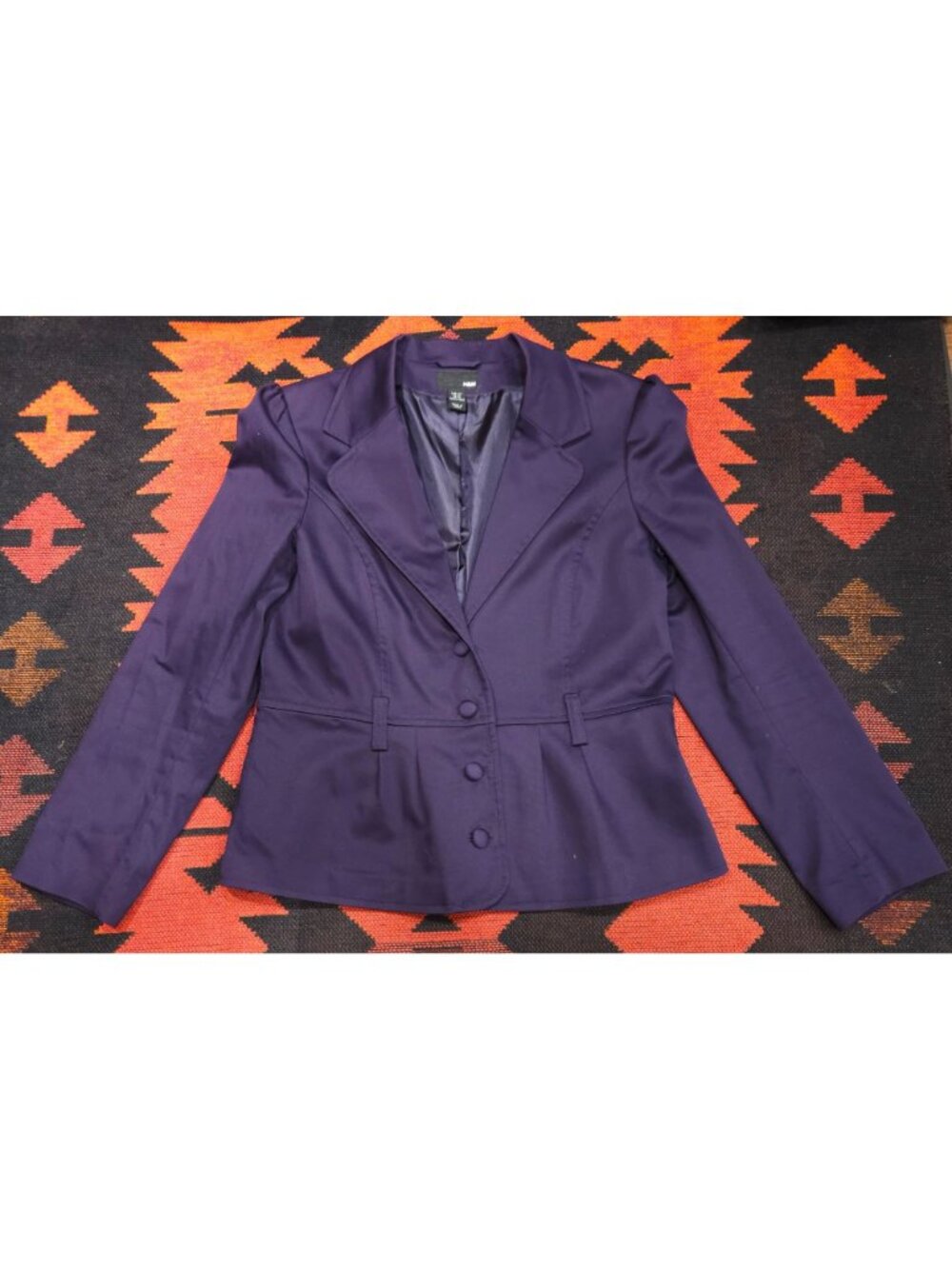 VINTAGE H&M Womens Cropped Purple Blazer Jacket with Belt Size 14 Button Front
